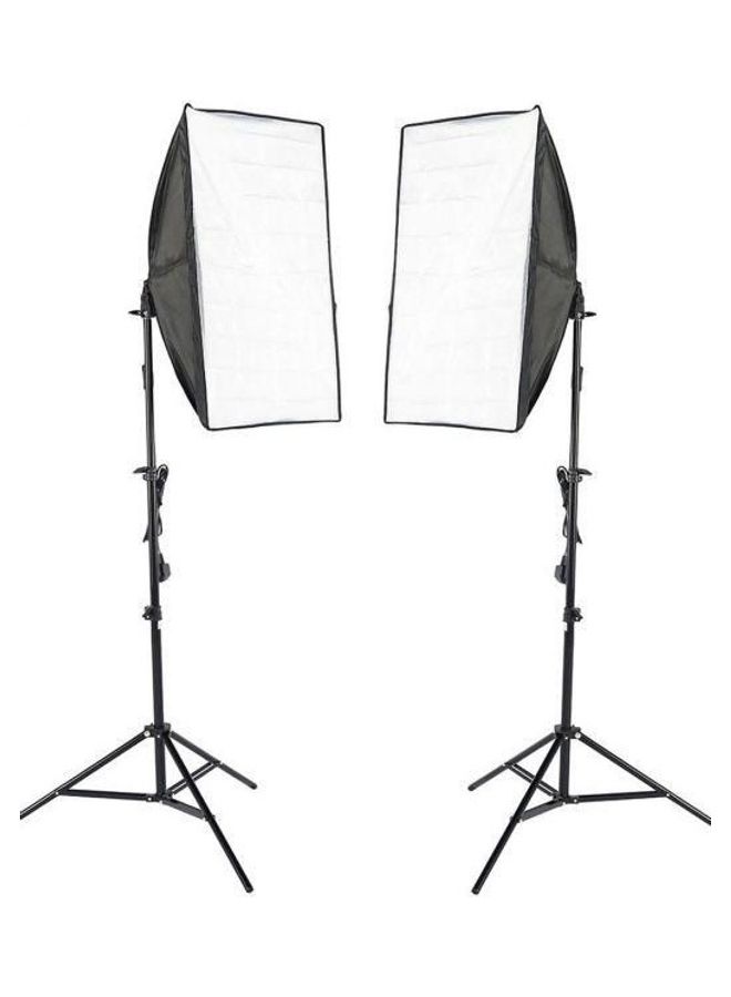 Generic - 3-in-1 Photo Studio Kit 2 x 5 Lamp Holder 2 x 2m Light Stand 2 x 50 x 70cm Soft Box US Plug Black White - Image 1