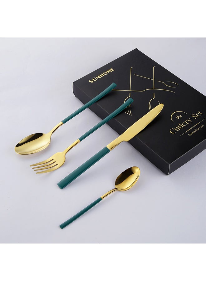 Sunhome 4-Piece Premium Cutlery Set Green/Gold  - Image 4