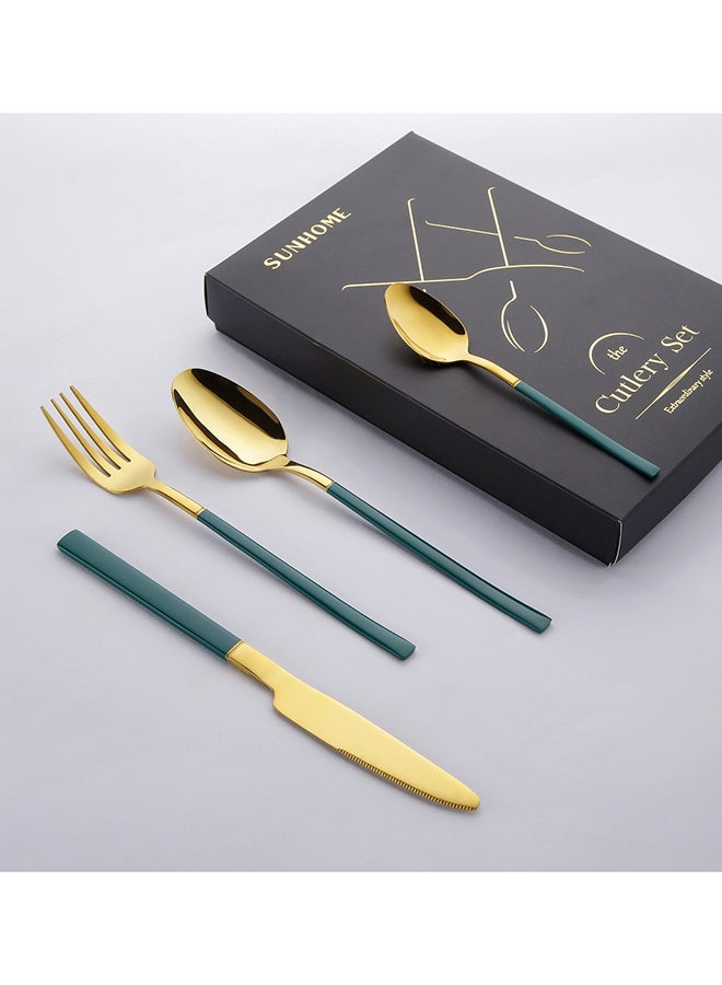 Sunhome 4-Piece Premium Cutlery Set Green/Gold  - Image 5