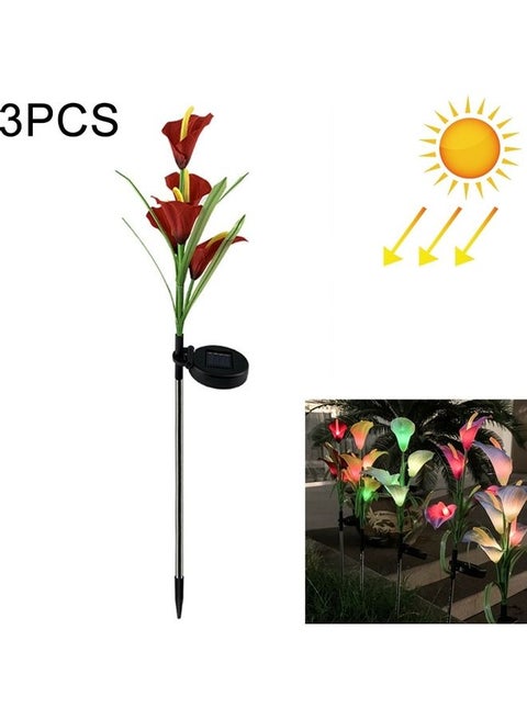 3-Piece Solar Powered Lily Flower LED Stake Light Set Red/Green/Black