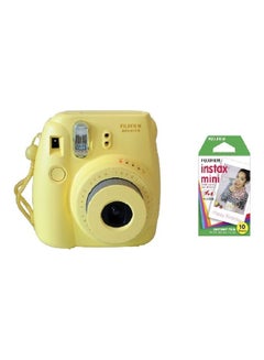 instax Mini 8 Instant Polariod Film Camera - Yellow + Mini Instax Polaroid Film 10 sheets - Bundle Kit Multicolour