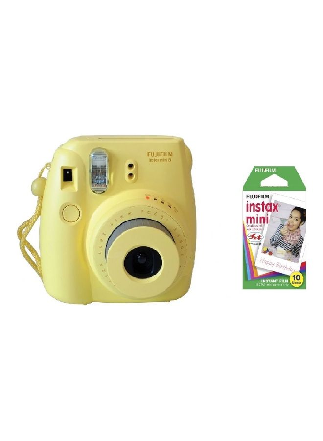FUJIFILM - instax Mini 8 Instant Polariod Film Camera - Yellow + Mini Instax Polaroid Film 10 sheets - Bundle Kit Multicolour - Image 1