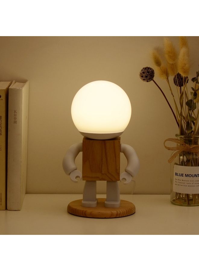 Solid Wood Robot Bedroom Bedside Simple Study Lamp Multicolour 15x15x25centimeter