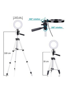 Generic Ring Light with Tripod Stand for YouTube Video and Makeup Mini LED Camera Light with Cell Phone Holder Desktop LED Lamp with 3 Light Modes & 11 Brightness Level Multicolour  - Image 2
