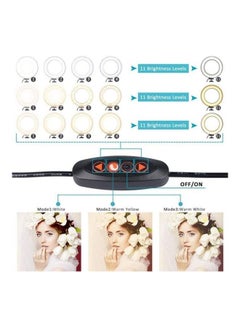 Generic Ring Light with Tripod Stand for YouTube Video and Makeup Mini LED Camera Light with Cell Phone Holder Desktop LED Lamp with 3 Light Modes & 11 Brightness Level Multicolour  - Image 5