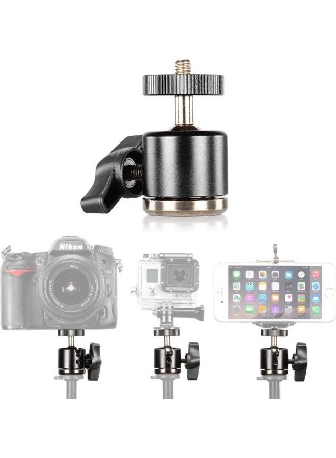 Aluminum Alloy 360 Degree Rotating Swivel Mini Ball Head With 1,4 inch 3,8 inch Thread Base Mount For Dslr Camera Like Canon, Nikon, Sony, Camcorder & iPhone 6s,6,5S,5,4S,4,GoPro HD Hero 1,2,3,3 plus,4 Black