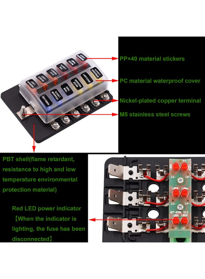 Generic 12-Way Blade Fuse Box For Car Boat RV DC 12-32  - Image 4