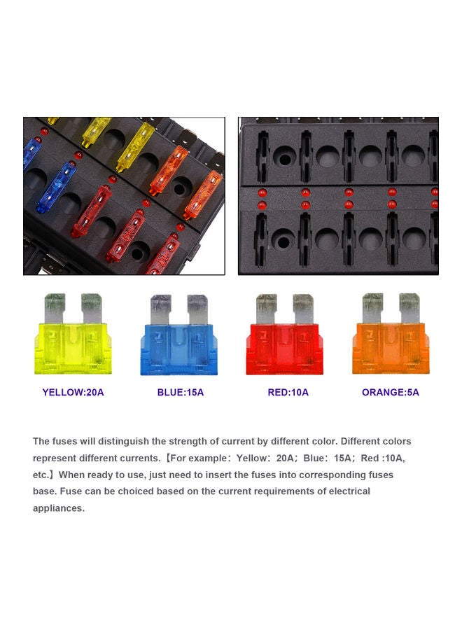 Generic 10-Way Blade Fuse Box For Car Boat RV DC 12-32  - Image 3