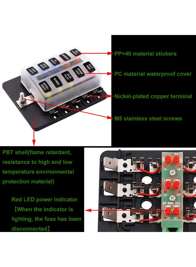Generic 10-Way Blade Fuse Box For Car Boat RV DC 12-32  - Image 5