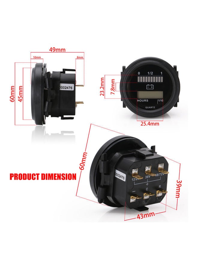Digital  LCD Hour Meter With LED Battery Indicator Gauge 12V 24V 36V 48V 72V
