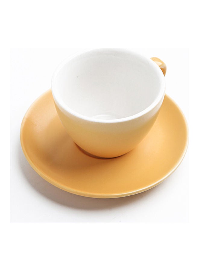 Matte Glaze Coffee Cup and Saucer Yellow/White 10.8x10.8x7.2cm
