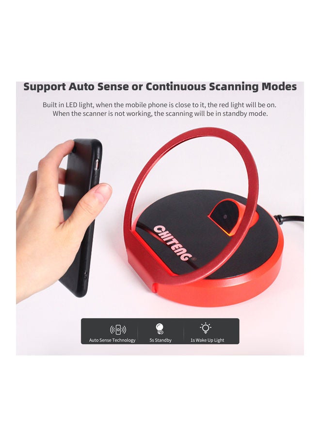 Generic Hand-free Barcode Scanner Omnidirectional Desktop Red/Black  - Image 2