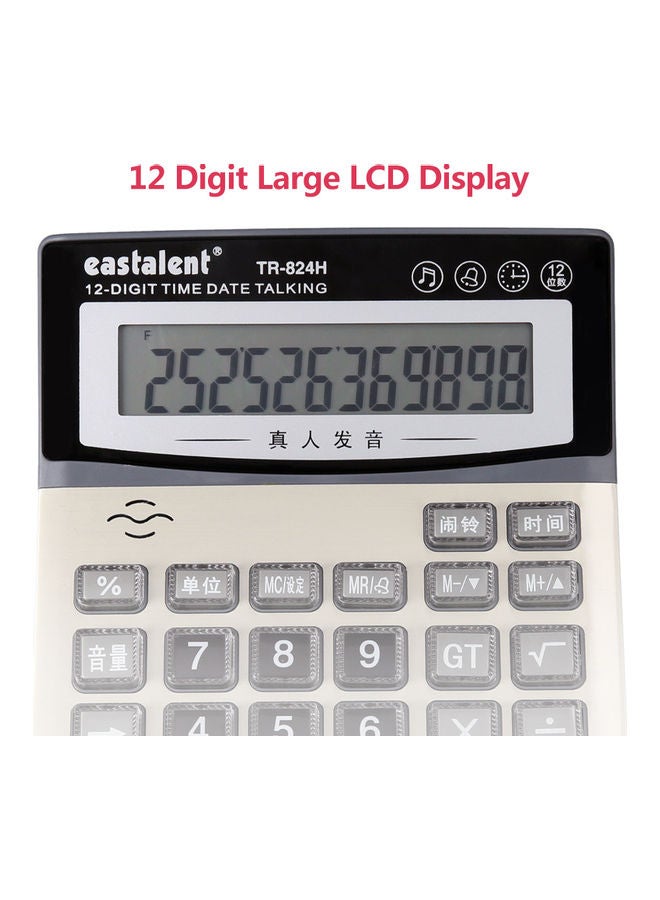 Electronic Calculator with Time Date Show Alarm Clock Beige/Black - Image 4