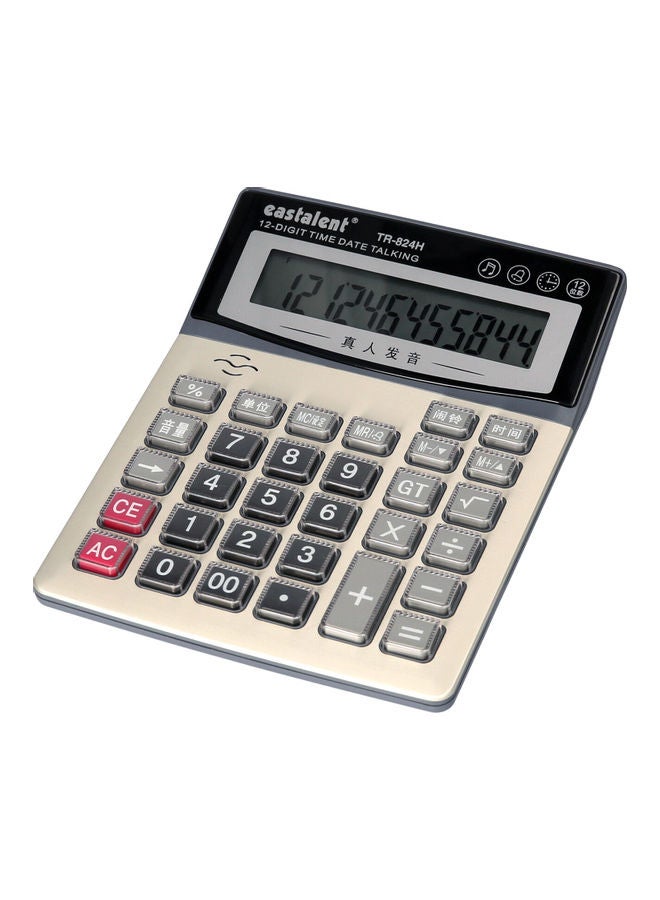 Electronic Calculator with Time Date Show Alarm Clock Beige/Black - Image 5