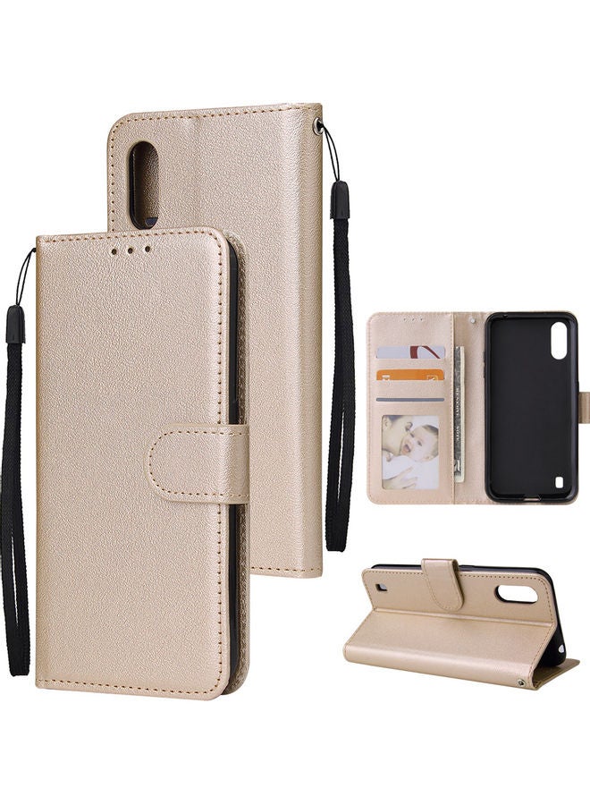 Protective Case Cover for Samsung Galaxy A01 Wallet Design Gold  - Image 1