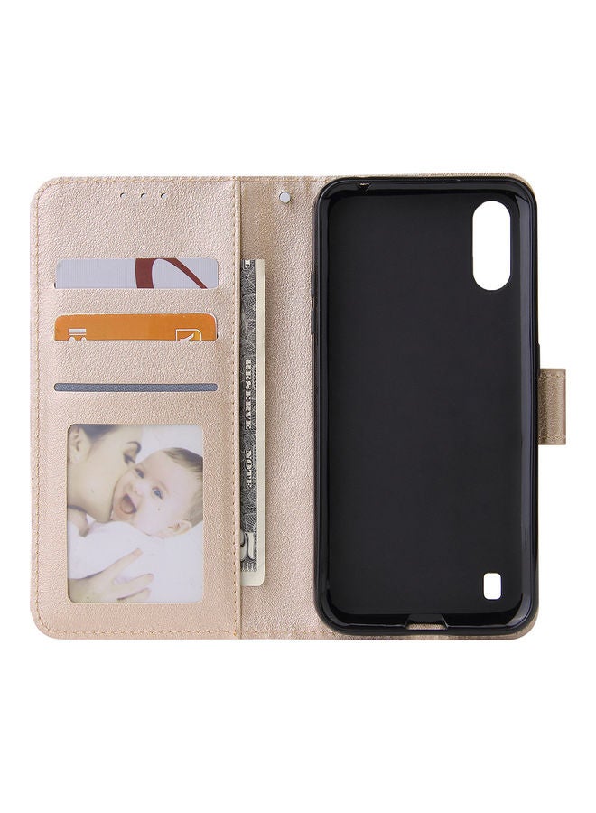 Protective Case Cover for Samsung Galaxy A01 Wallet Design Gold  - Image 4
