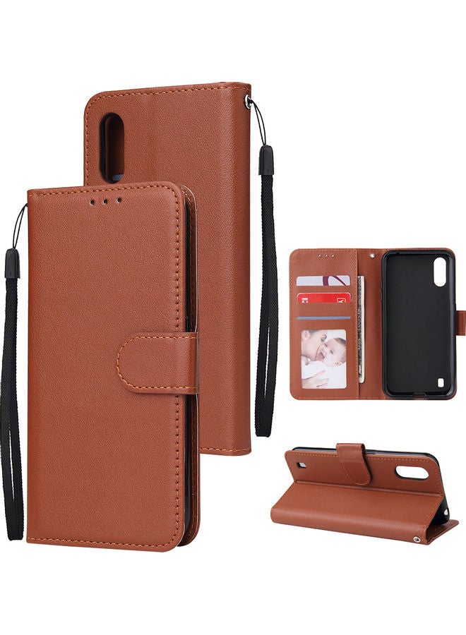 Protective Case Cover for Samsung Galaxy A01 Wallet Design Brown  - Image 1