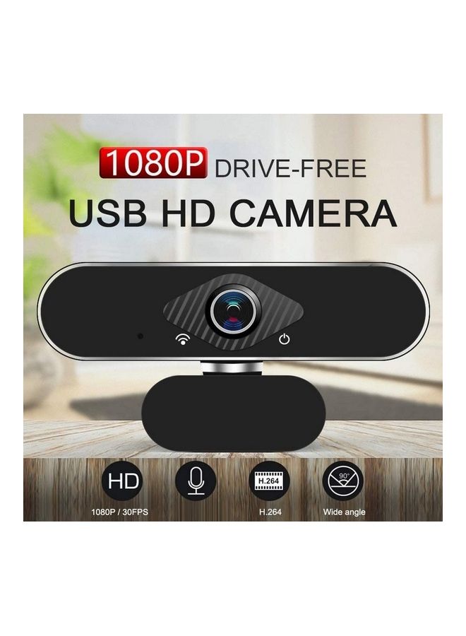 كاميرا ويب للكمبيوتر بدقة عالية الوضوح 1080P ومنفذ USB ومزودة بميكروفون مدمج أسود - Image 1