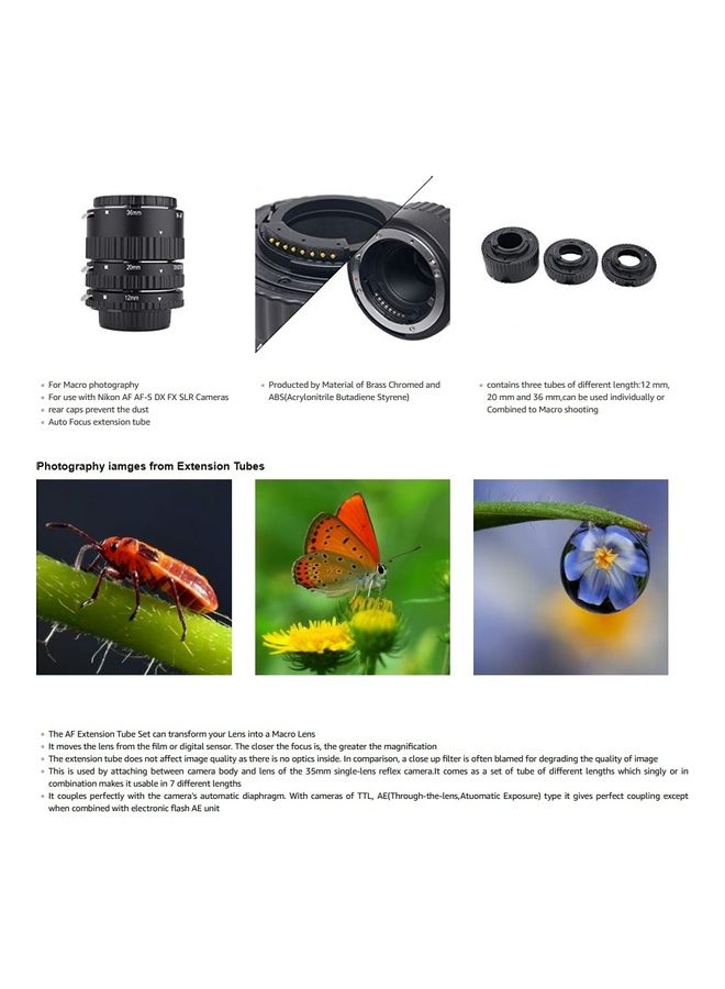 Auto Focus Macro Extension Tube Set for Nikon Camera Black - Image 3