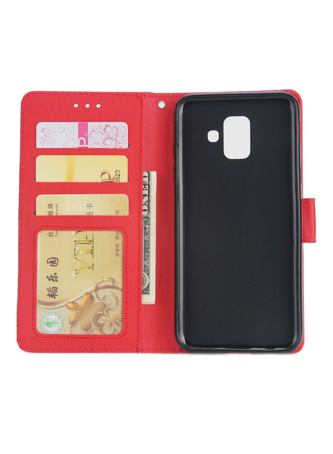 Leather Protective Case with 3 Card Position for Samsung J6 Plus Red - Image 3