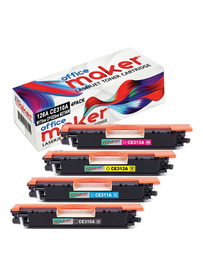 Office Maker 4-Pack Laserjet Toner Cartridge for 126A CE310A Printer Multicolour