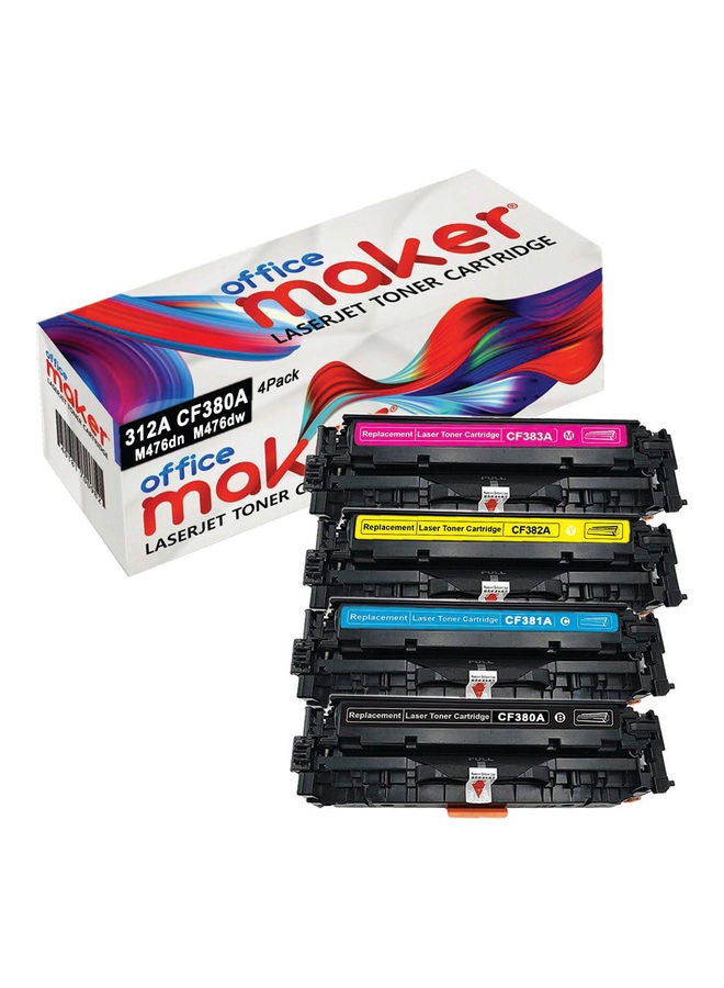Office Maker 4-Pack Laserjet Toner Cartridge for 312A CF380A Printer Multicolour