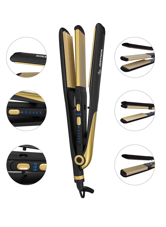 SONASHI - 2 in 1 Hair Straightener And Crimper With Ceramic Coating Plates Crimper Plate For Perfect Waves PTC Heating LED Indicator Lock Function On And Off Switch Temperature Control Suitable For All Hair Types  SHS-2082 Black/Gold 33cm - Image 1