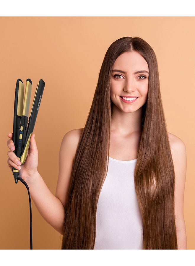 SONASHI - 2 in 1 Hair Straightener And Crimper With Ceramic Coating Plates Crimper Plate For Perfect Waves PTC Heating LED Indicator Lock Function On And Off Switch Temperature Control Suitable For All Hair Types  SHS-2082 Black/Gold 33cm - Image 1
