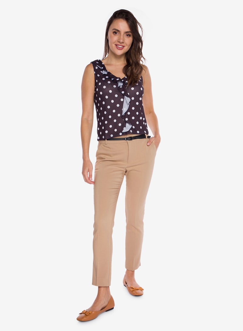 R&B Polka Dot Printed Sleeveless Top With Ruffle Detail Navy Blue/White  - Image 3