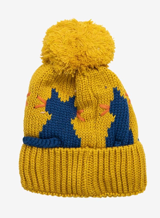 R&B Winter Bonnet Cap Mustard Yellow/Blue - Image 1