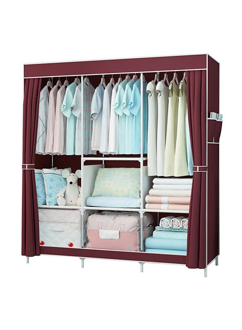 3 Door Non-Woven Foldable Wardrobe Red 165x130x45cm