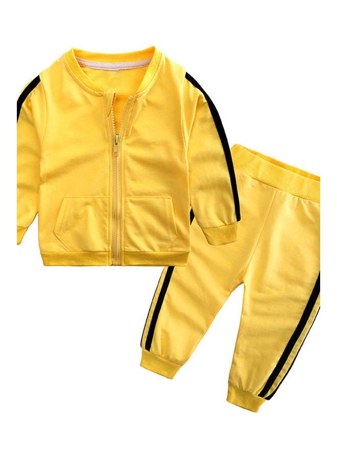 2-Piece Unisex Children Casual Sports Zipper Coat And Trousers Yellow/Black - Image 1