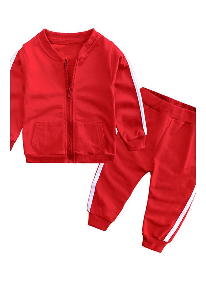 2-Piece Unisex Children Casual Sports Zipper Coat And Trousers Red/White - Image 1