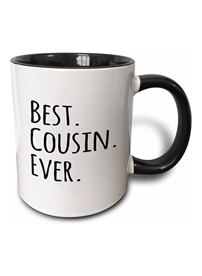 3Dروز مج سيراميك مطبوع عليه عبارة "Best Cousin Ever" أسود/ أبيض 