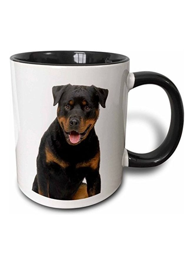 3Dروز مج قهوة بطبعة شخصية روتوييلر أسود/ أبيض/ بني