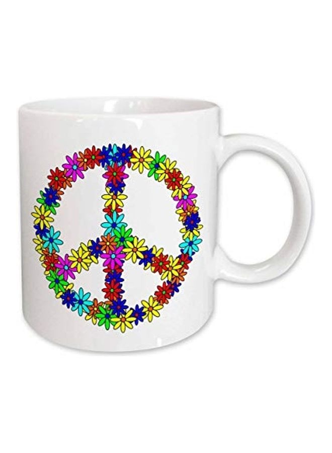 3Dروز كوب مج قهوة مطبوع عليه علامة السلام وزهور أبيض/أخضر/أرجواني