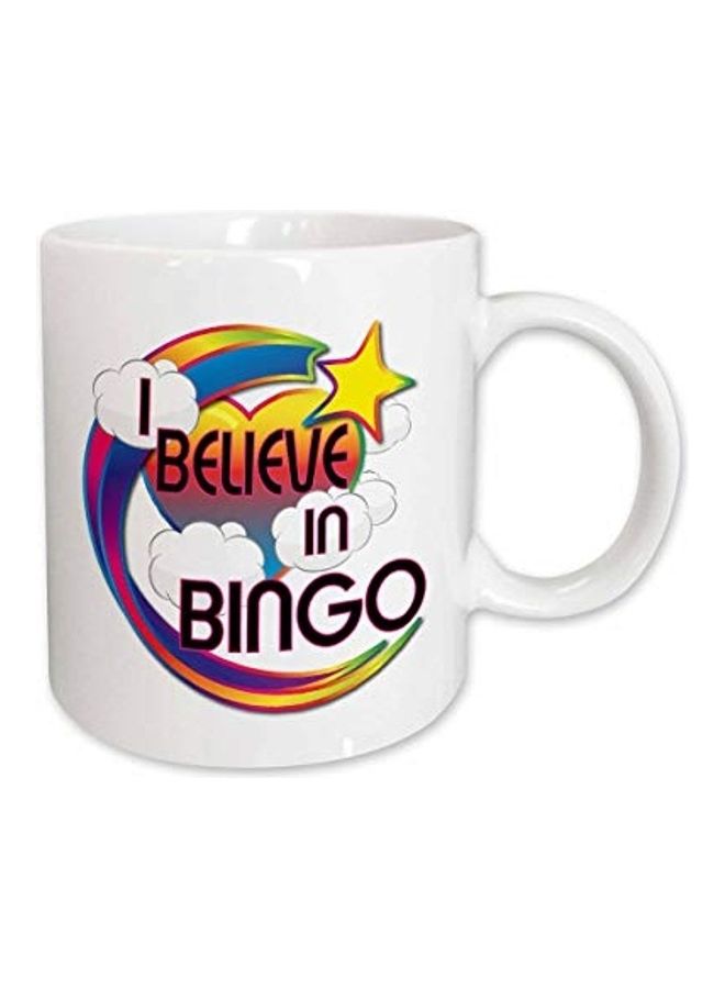 3Dروز "مج سيراميك بتصميم عبارة "I Believe In Bingo Cute Believer" أبيض