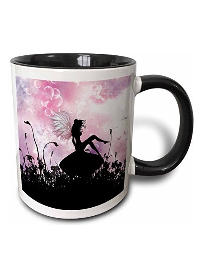 3DROSE Sitting On A Mushroom A Pink Black Fairy Silhouette Two Tone Mug Multicolour