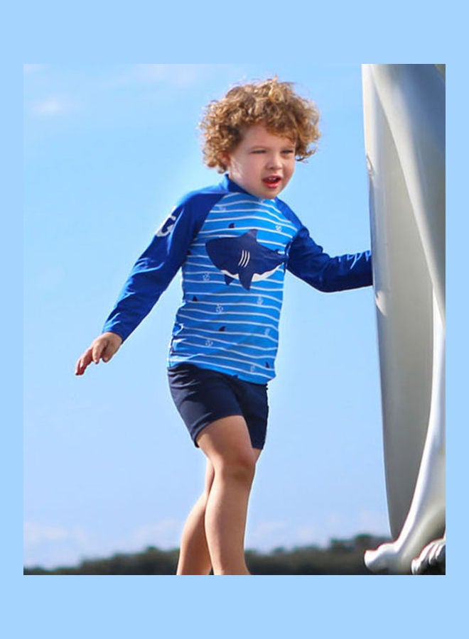2-Piece Swimwear T-Shirt And Shorts Set Blue/White  - Image 1