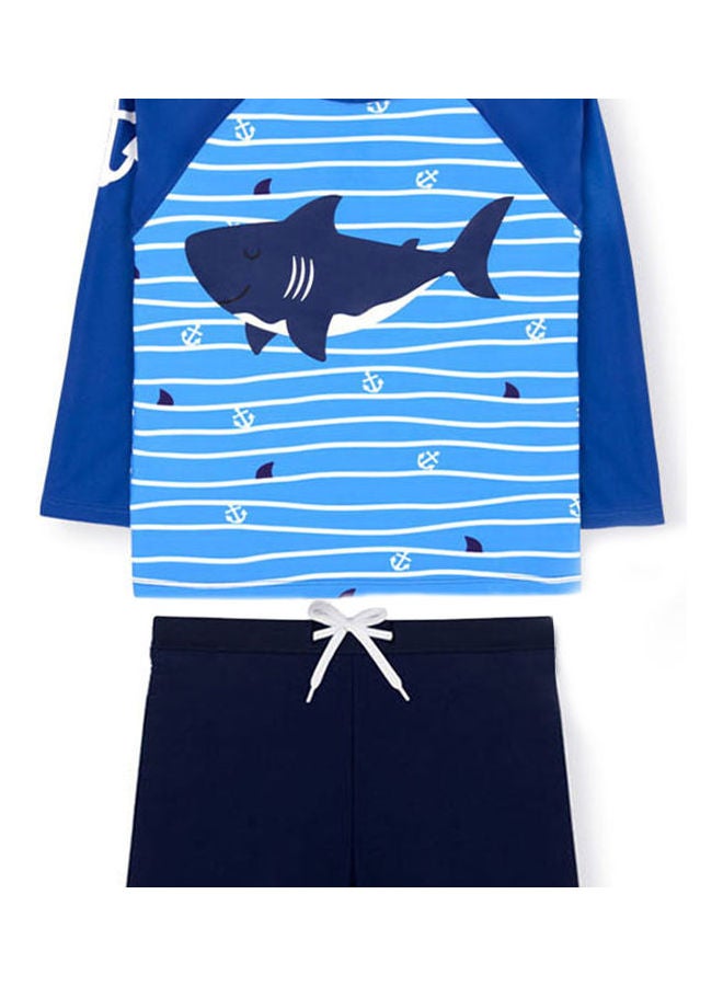 2-Piece Swimwear T-Shirt And Shorts Set Blue/White  - Image 2