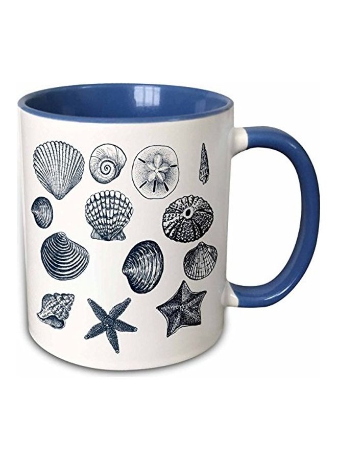 3Dروز مج مطبوع عليه صورة أصداف بحرية أزرق/أسود/أبيض