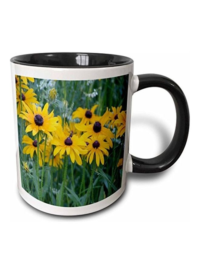 3Dروز مج أسود بلونين مزين بطبعة زهرة دوار الشمس ثلاثية الأبعاد متعدد الألوان