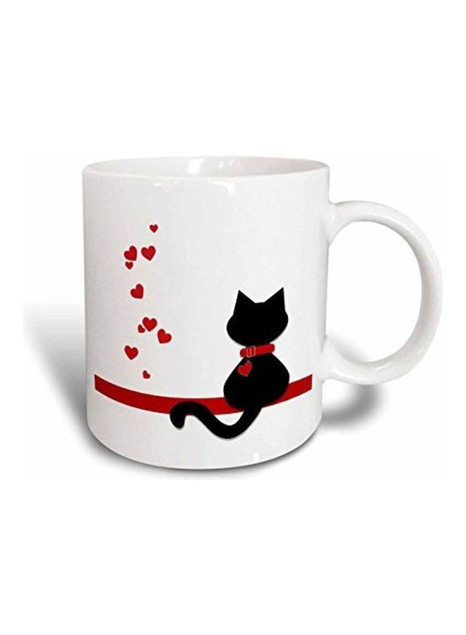 3Dروز مج سيراميك لمحبي الحيوانات الأليفة بتصميم قلوب حمراء وقطة صغيرة سوداء أسود/أحمر