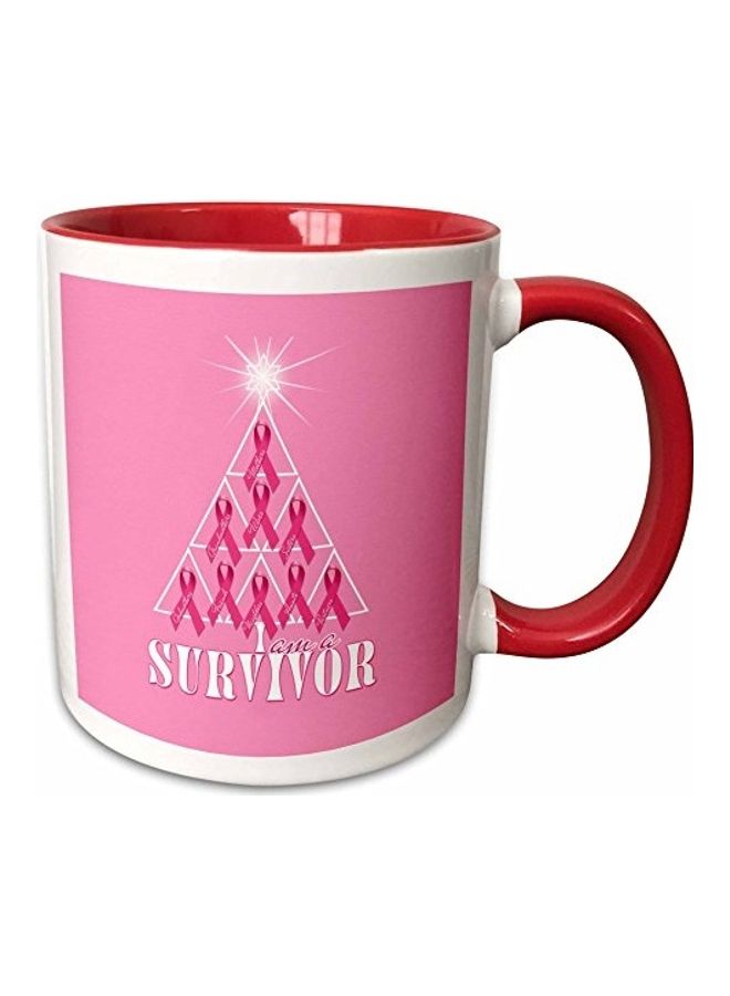 3DROSE Breast Cancer Ribbon Christmas Tree Mug Red/White 