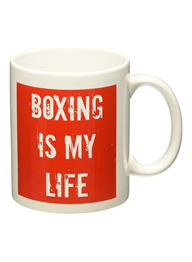 3Dروز مج سيراميك بطبعة عبارة "Boxing Is My Life" أبيض/أحمر - Image 1