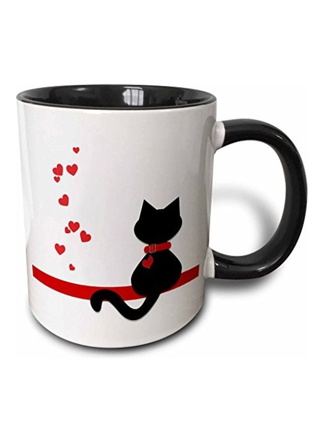 3DROSE Pet Lovers Red Hearts Black Kitty Mug Black/White