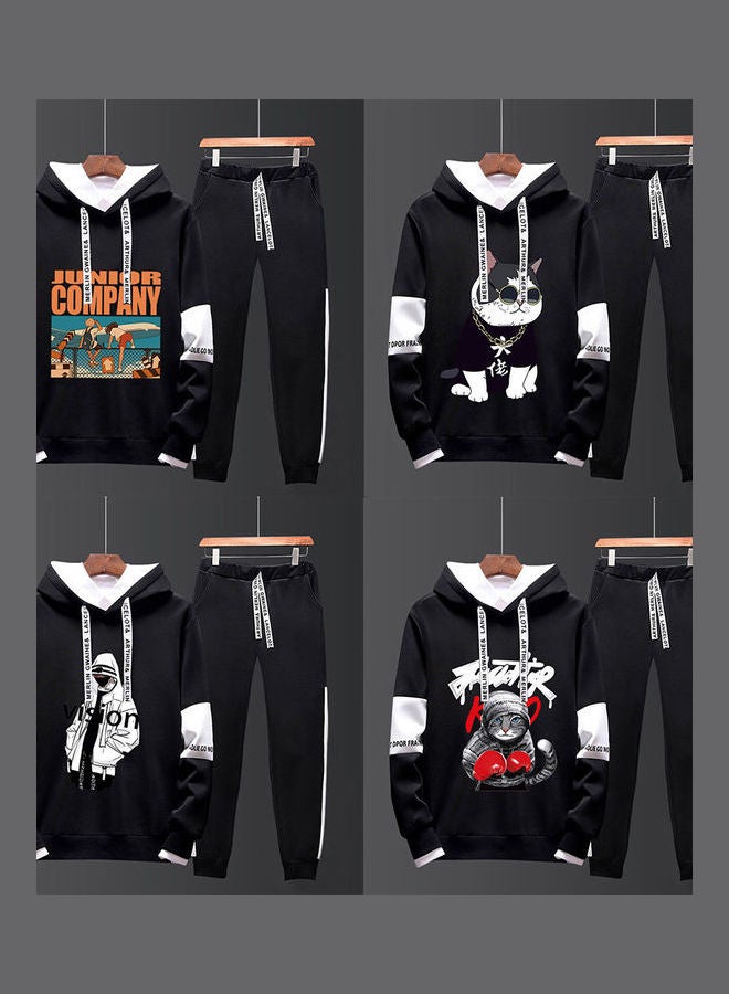 Printed Hoodie And Trouser Set Charcoal/White - Image 5