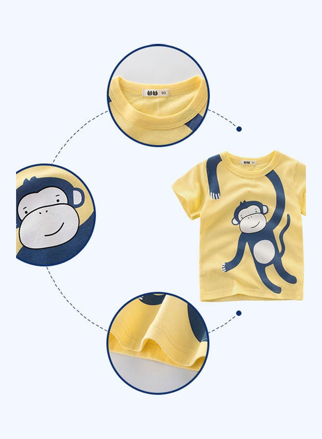 Summer Children Boy Cartoon Printed T-Shirt Light Yellow - Image 4
