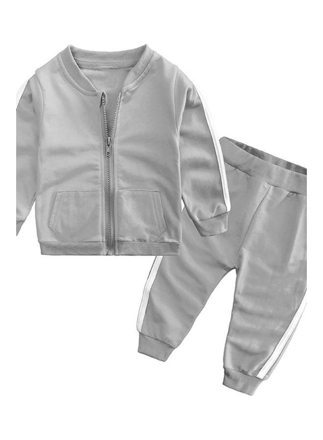 2-Piece Unisex Children Casual Sports Zipper Coat And Trousers gray/White - Image 1