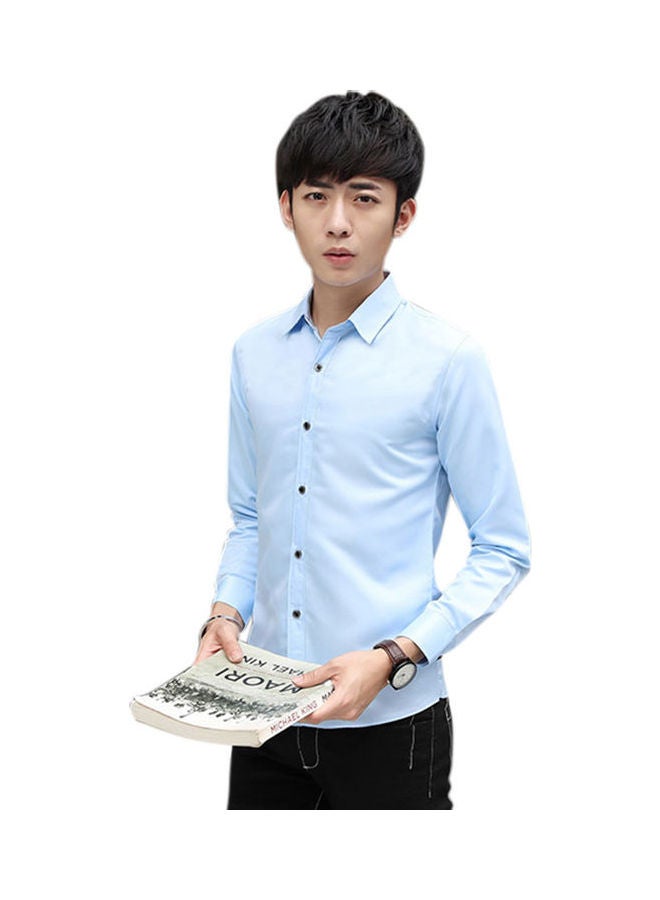 Men Fashion Slim Shirt Long- Sleeved light blue - Image 1